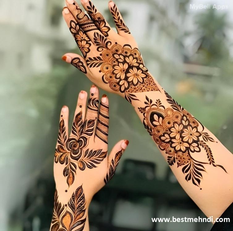 short mehndi design back hand