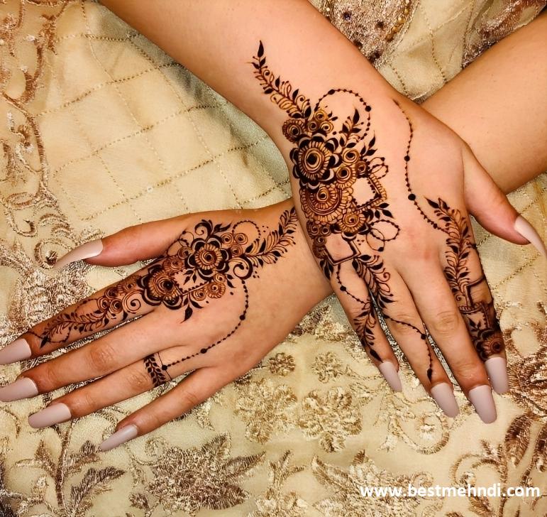 simple mehndi design in back hand