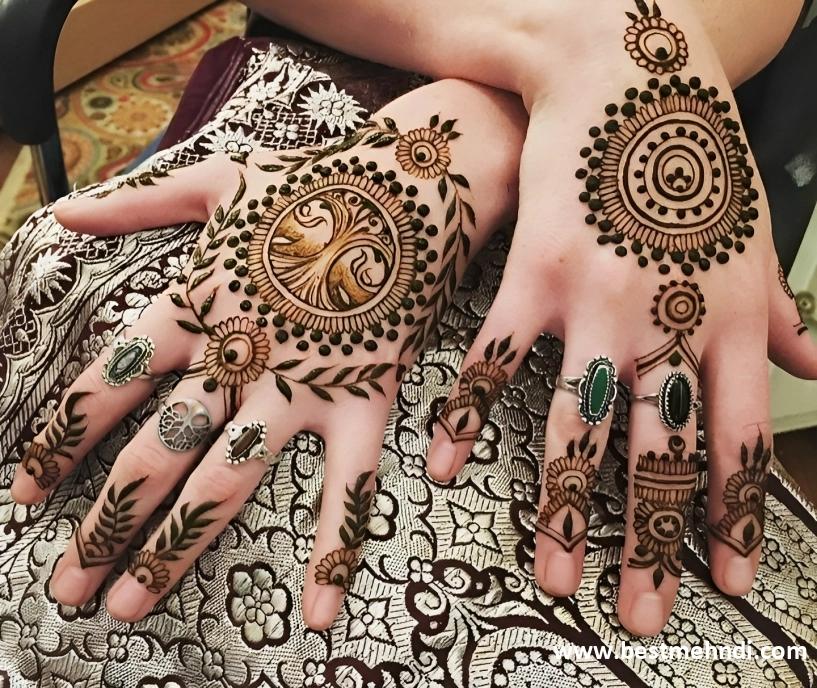 simple mehndi design back hand fingers