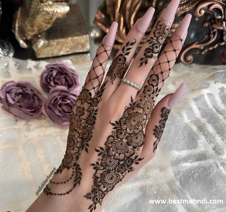 back side finger mehndi design