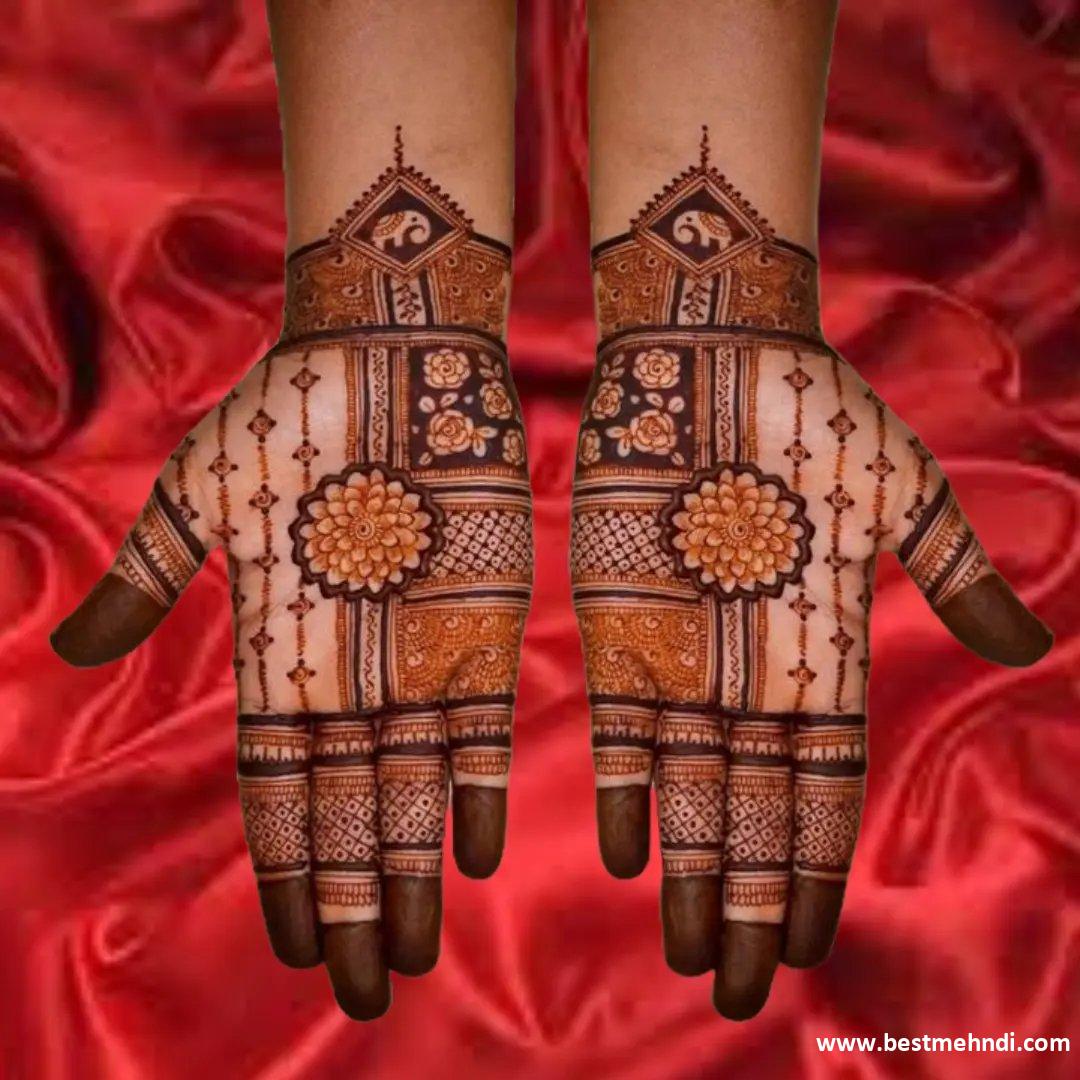 red mehndi design front hand