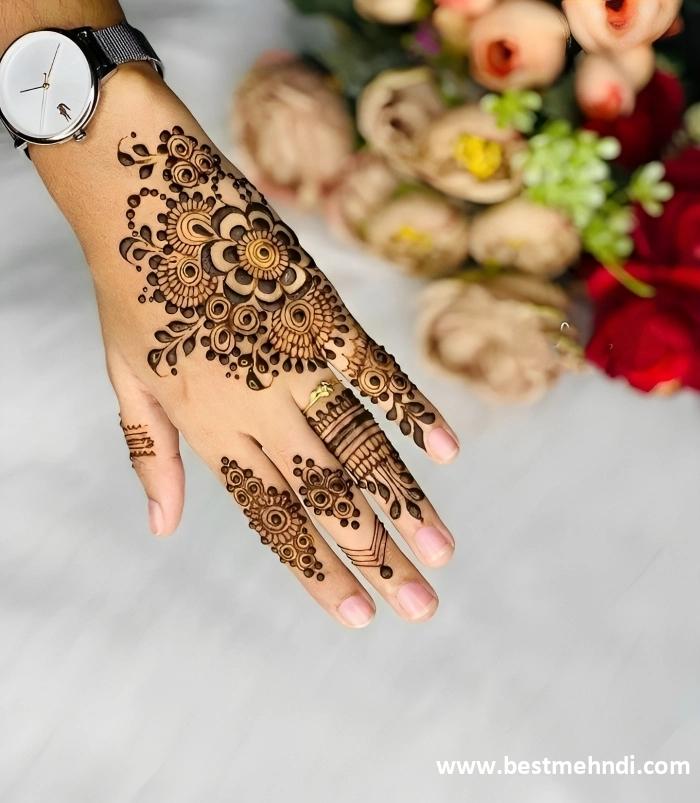 back hand flower mehndi design easy